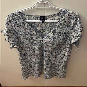 Chic White and Blue Floral Blouse